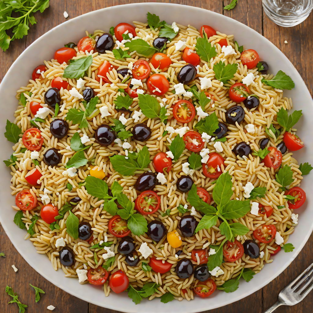 Warm Orzo Salad with Feta, Cherry Tomatoes, and Kalamata Olives