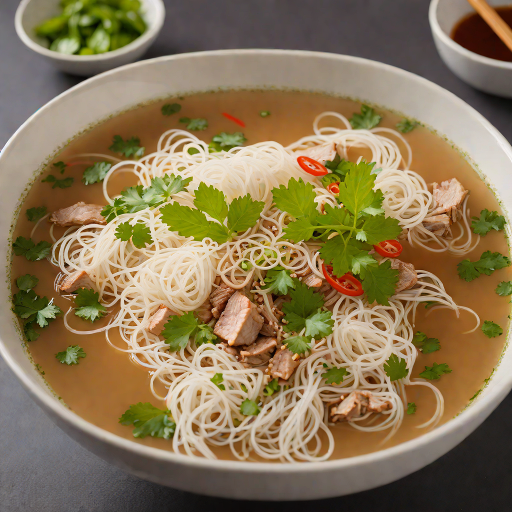 Slow-Simmered Vietnamese Pho Broth with Rice Noodles