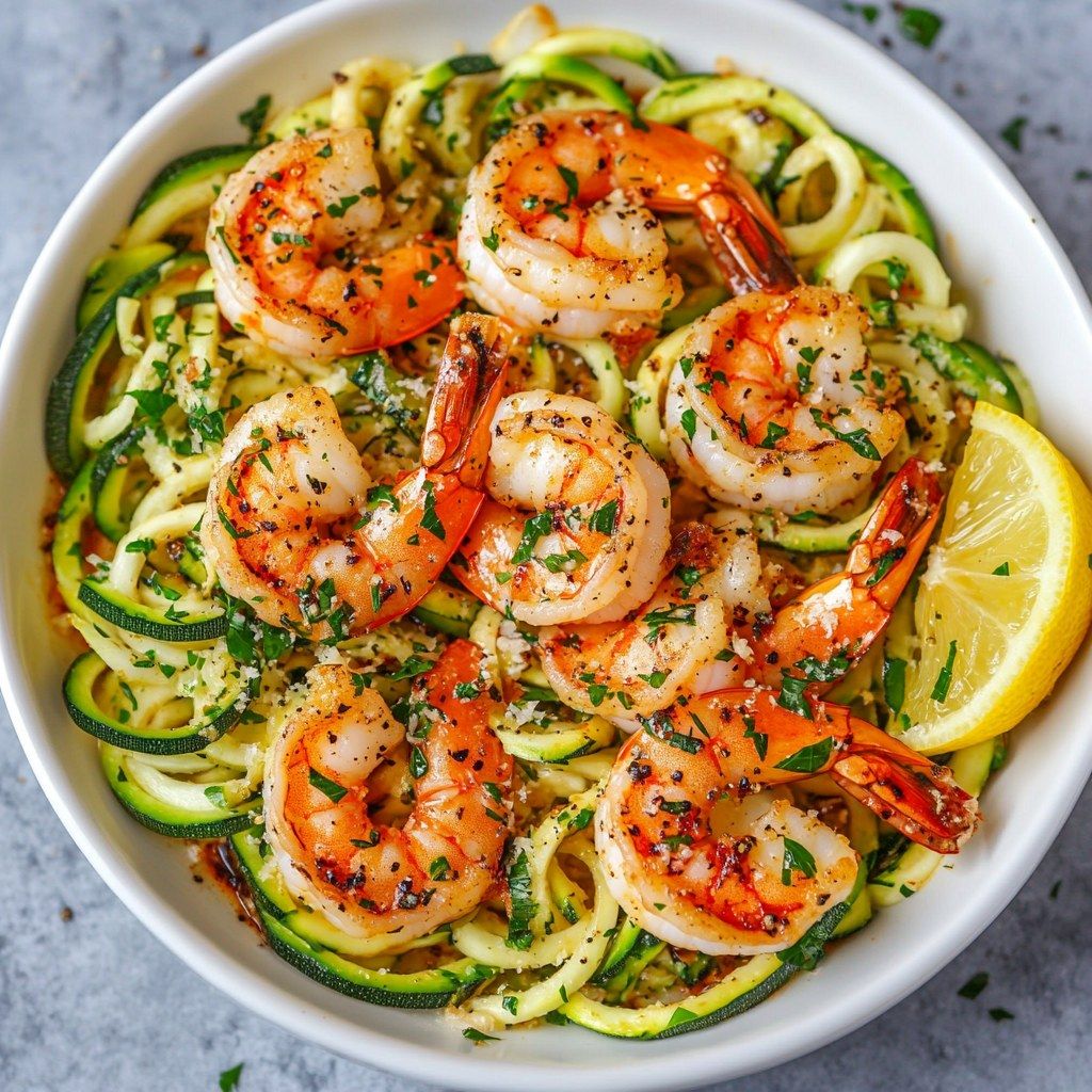 Sautéed Shrimp and Zucchini Noodles with Lemon Garlic Butter