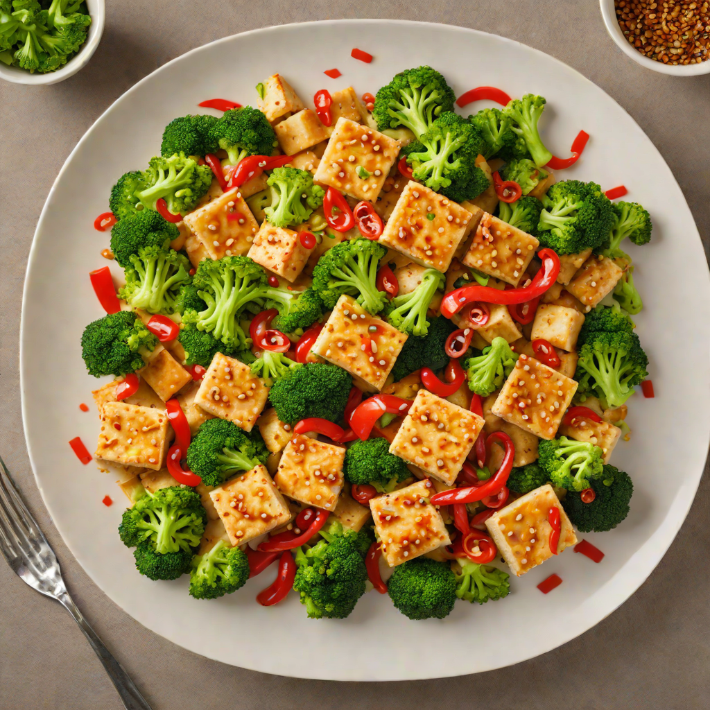 Stir-Fried Garlic Tofu with Broccoli and Red Peppers