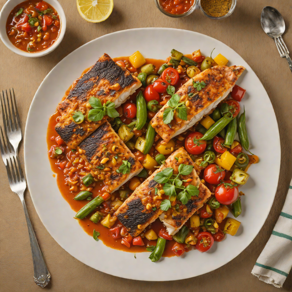 Grilled Cajun-Spiced Catfish with Tomato and Okra Stew