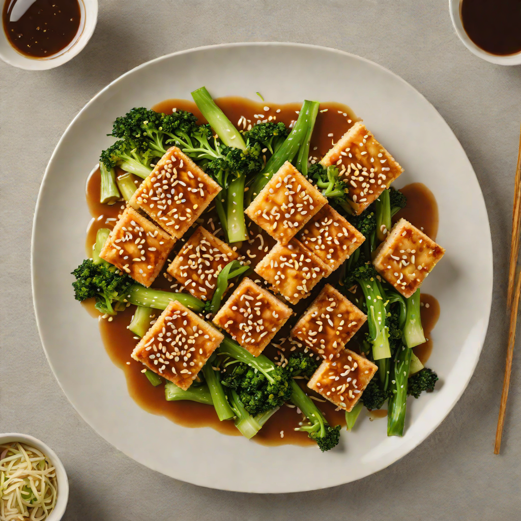 Pan-Fried Sesame Tofu with Ginger-Soy Glaze and Stir-Fried Bok Choy