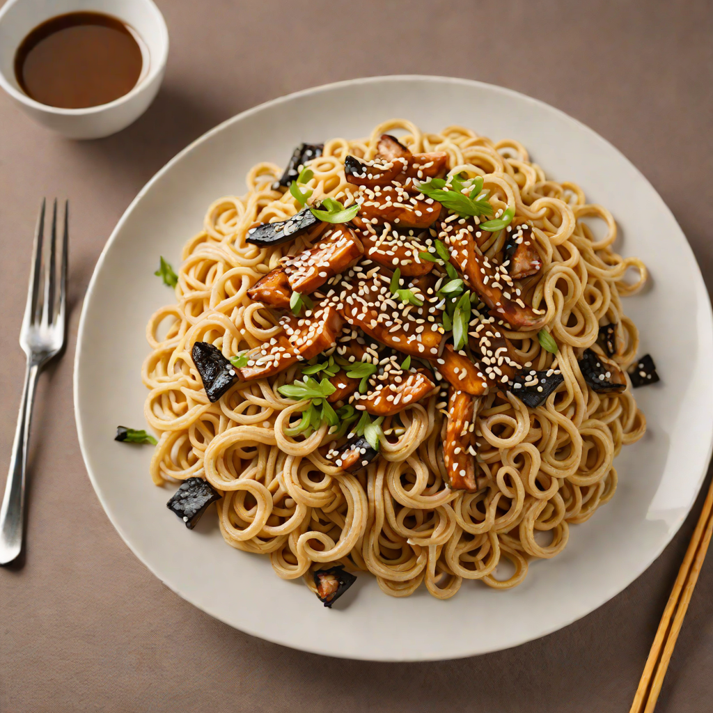 Stir-Fried Udon Noodles with Sesame-Ginger Sauce and Shiitake Mushrooms