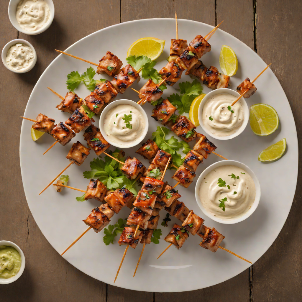 Half-Marinated Pork Skewers with Spiced Yogurt Dip