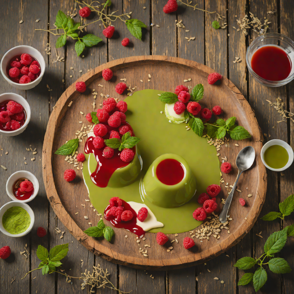 Vanilla Matcha Panna Cotta with Raspberry Coulis