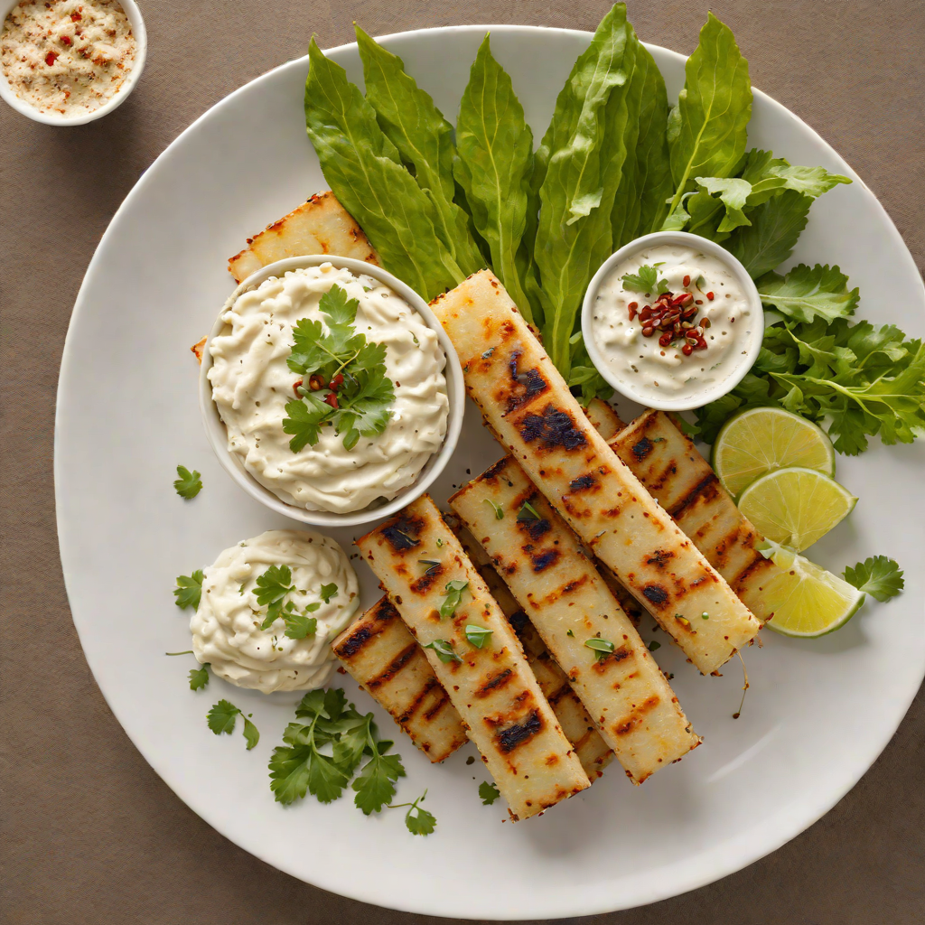 Grilled Salvadoran Yuca with Mojo de Ajo Garlic Sauce