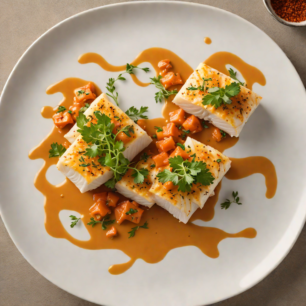 Saffron-Poached Cod with Romesco Sauce
