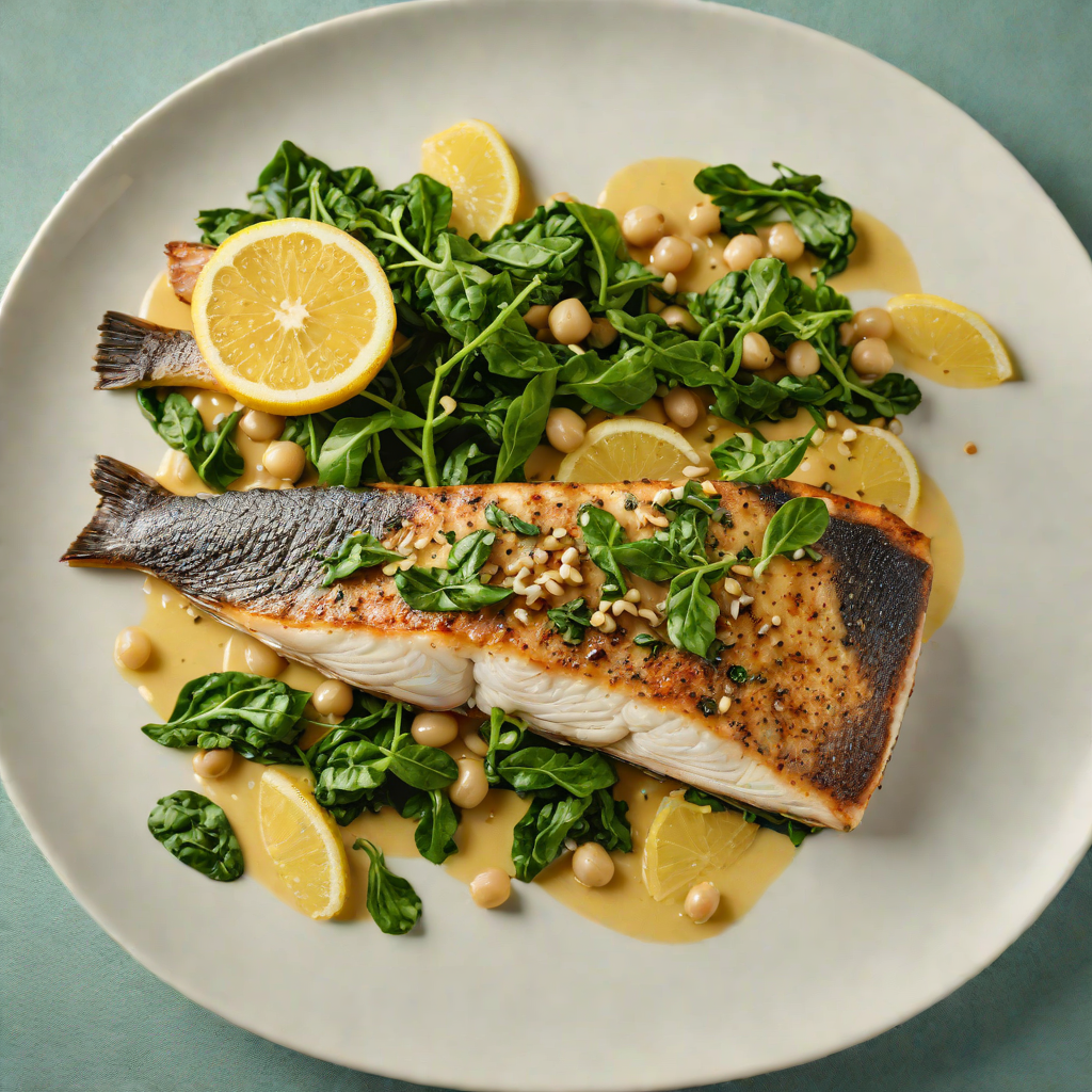 Pan-Roasted Sea Bass with Lemon-Caper Butter and Wilted Spinach