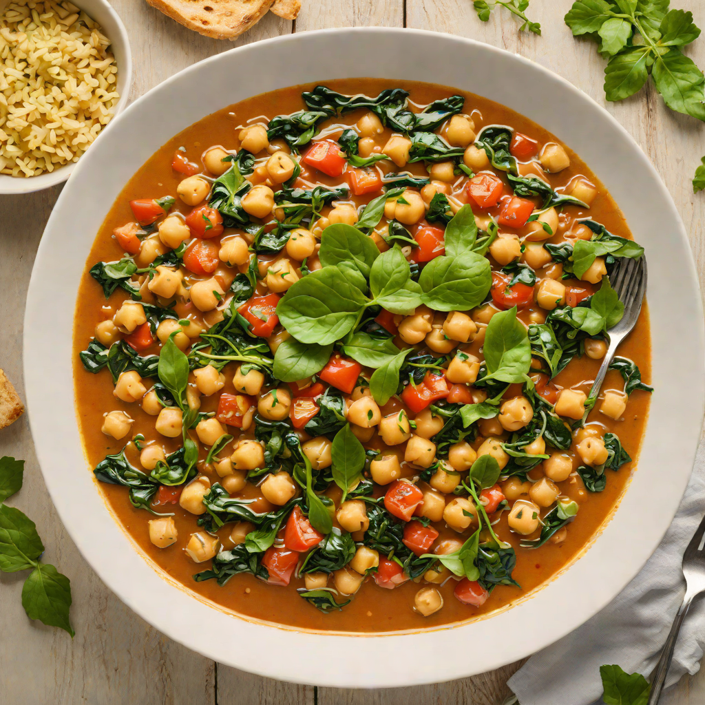 Slow-Cooked Chickpea and Spinach Stew with Tomato and Cumin