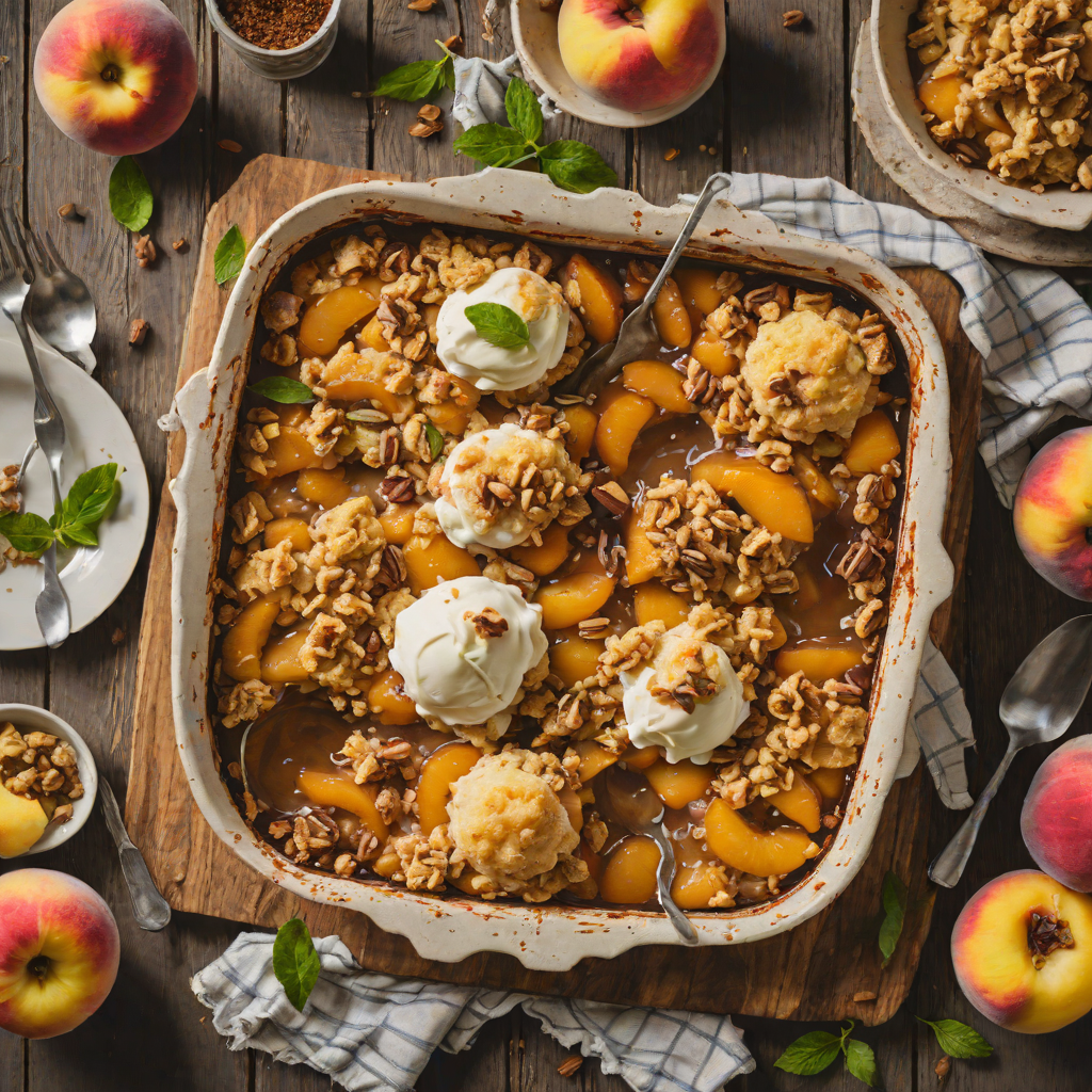 Oven-Baked Peach Cobbler with Cinnamon Biscuit Topping