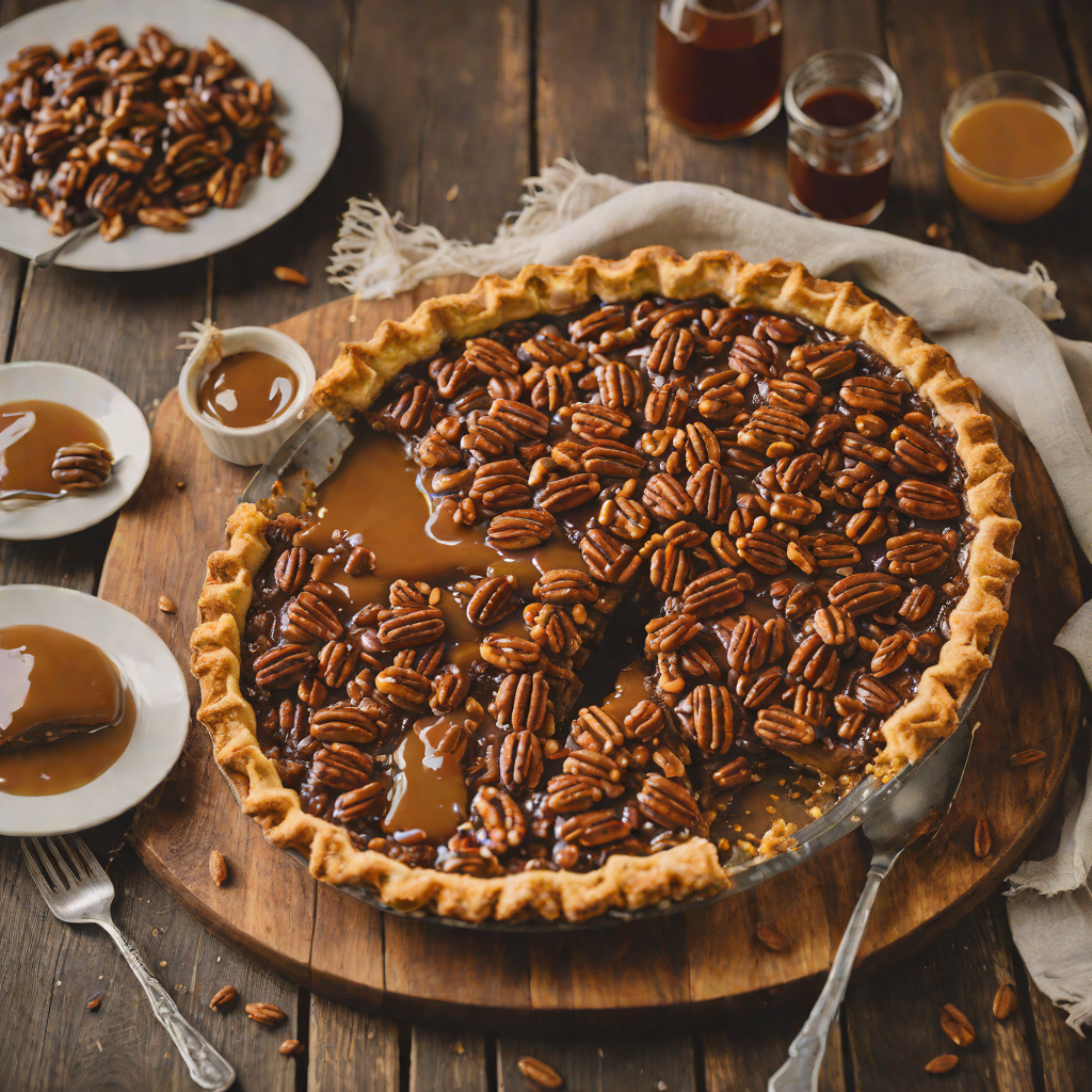 Texas-Style Pecan Pie with Bourbon Caramel Sauce