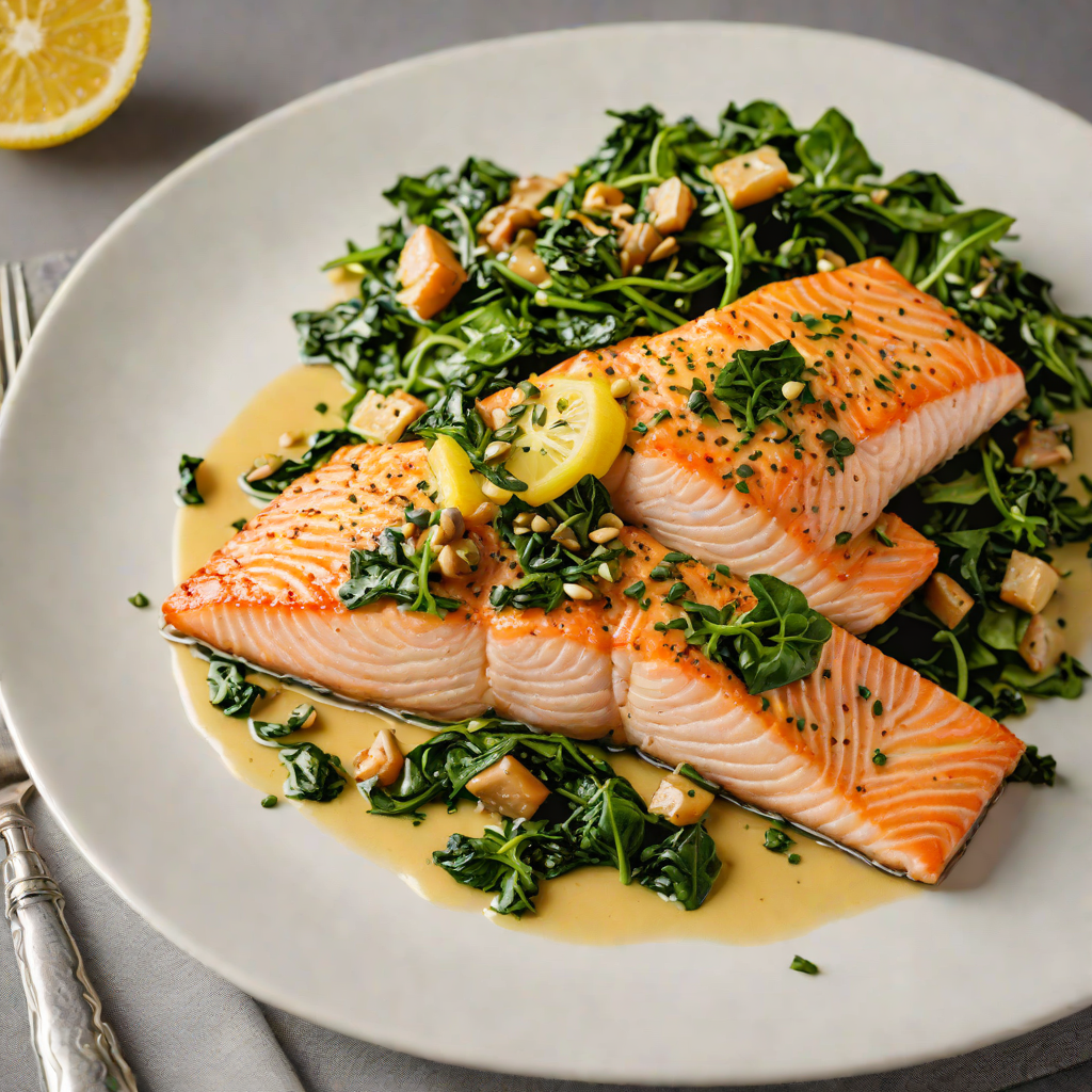 Pan-Seared Salmon with Lemon-Caper Butter Sauce and Wilted Spinach