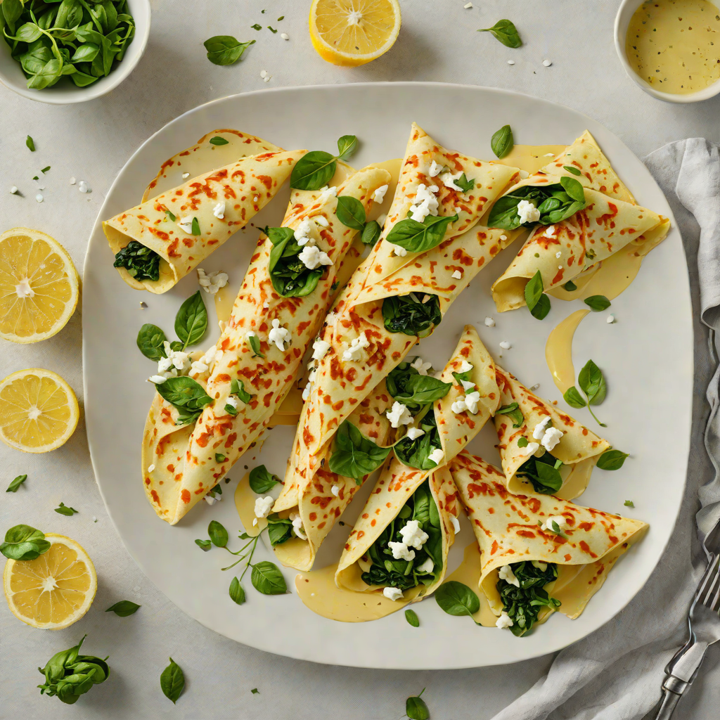 Half-Folded Spinach and Feta Stuffed Crepes with Lemon Butter Sauce