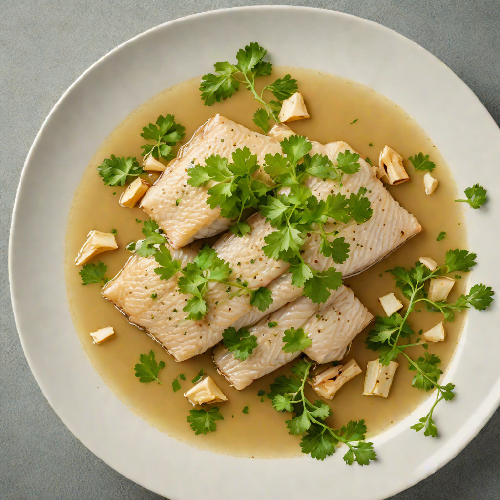 Steamed Ginger-Parsley Fish with Garlic Broth