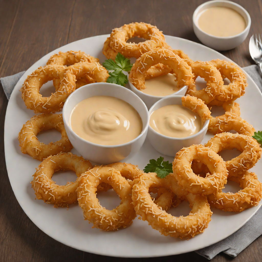 Cheesy Beer-Battered Onion Rings with Spicy Aioli