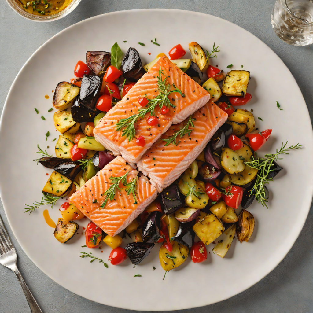 Pan-Seared Salmon with Roasted Mediterranean Vegetables