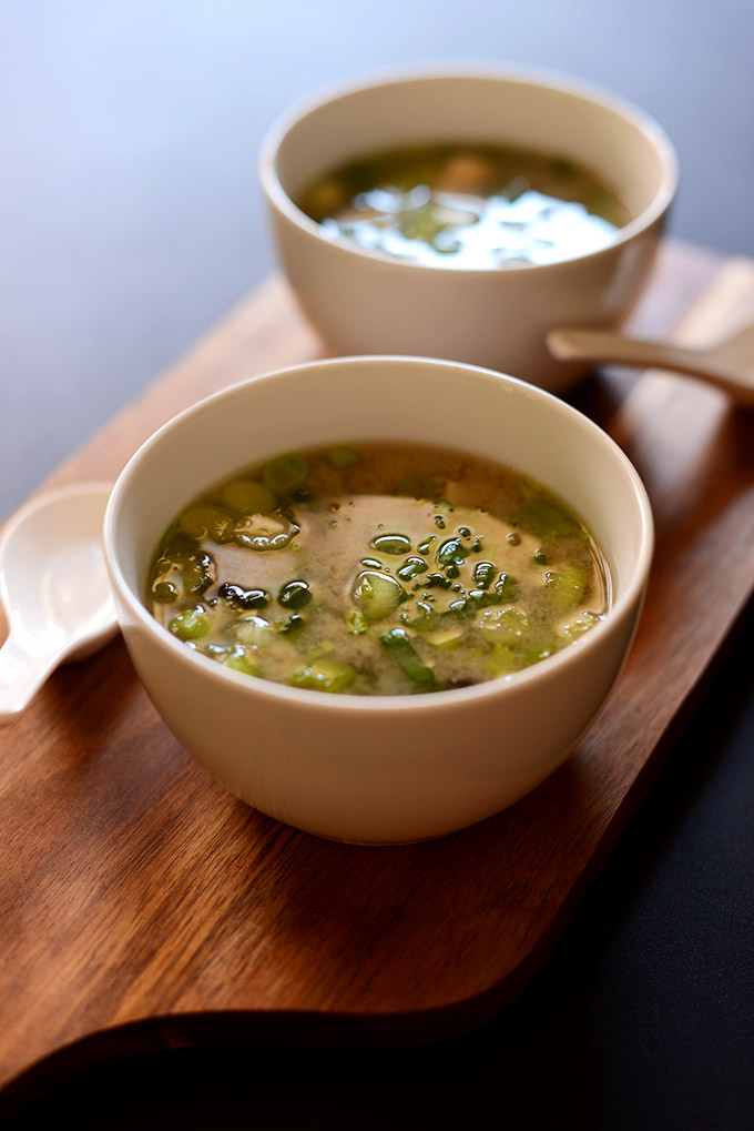 Half-Cup Miso Soup with Scallions and Tofu Cubes