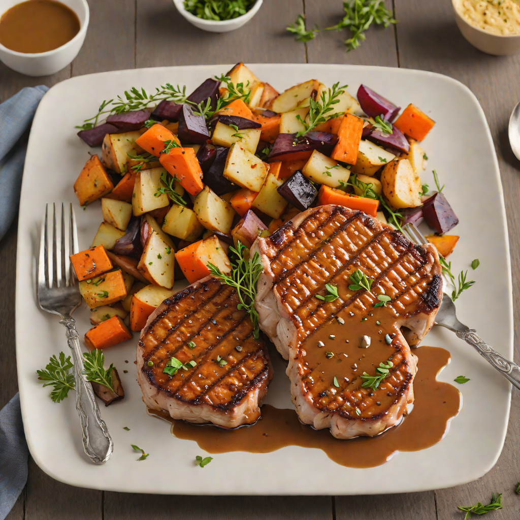 Pan-Seared Pork Chops with Maple-Mustard Glaze and Roasted Root Vegetables