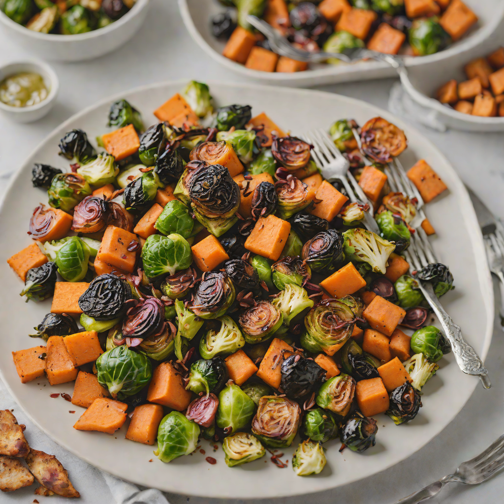 Maple-Glazed Brussels Sprouts and Sweet Potato Sheet Pan Roast