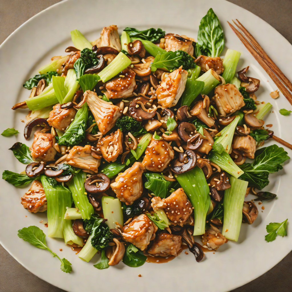 Stir-Fried Ginger Chicken with Bok Choy and Shiitake Mushrooms