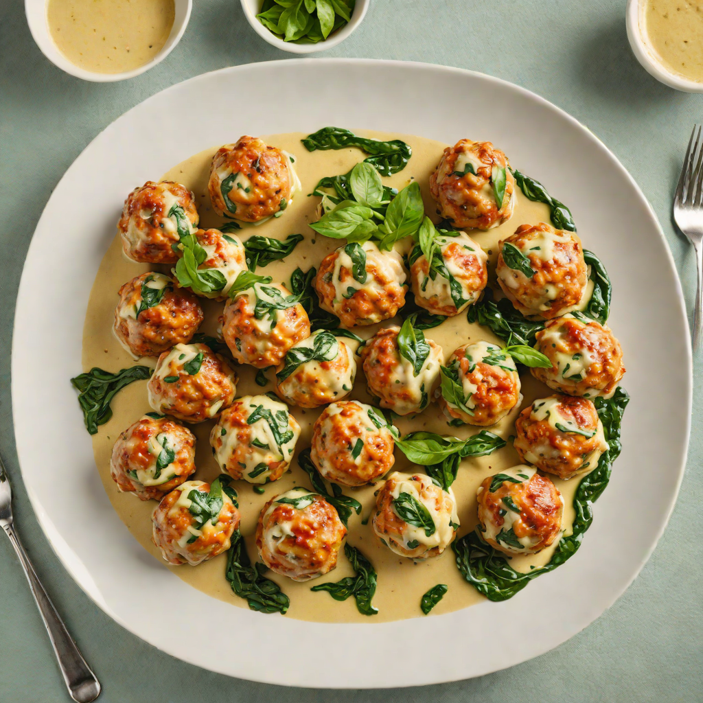 Cheese-Stuffed Turkey Meatballs with Creamy Spinach Sauce