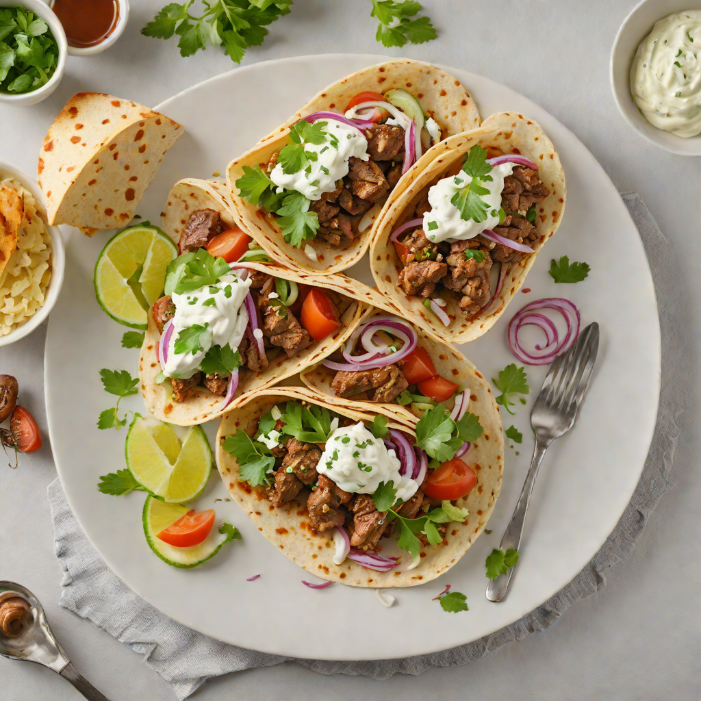 Pan-Seared Lamb Gyro Meat with Garlic Pita and Tzatziki