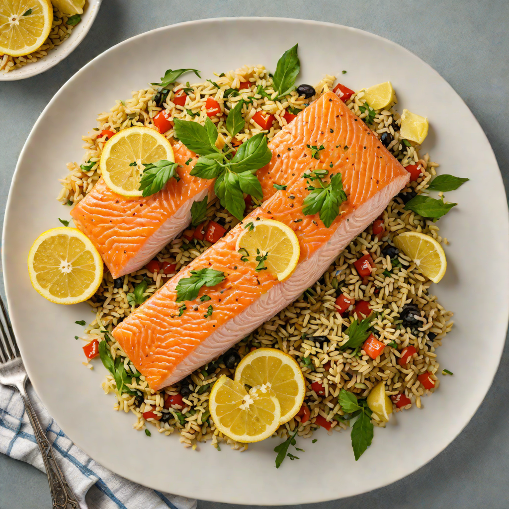 Baked Lemon-Garlic Salmon with Mediterranean Herb Quinoa