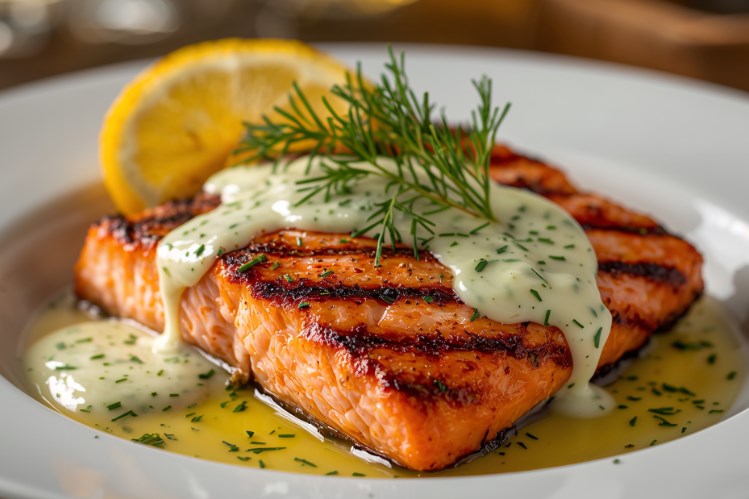 Turmeric-Glazed Salmon with Lemon-Dill Sauce