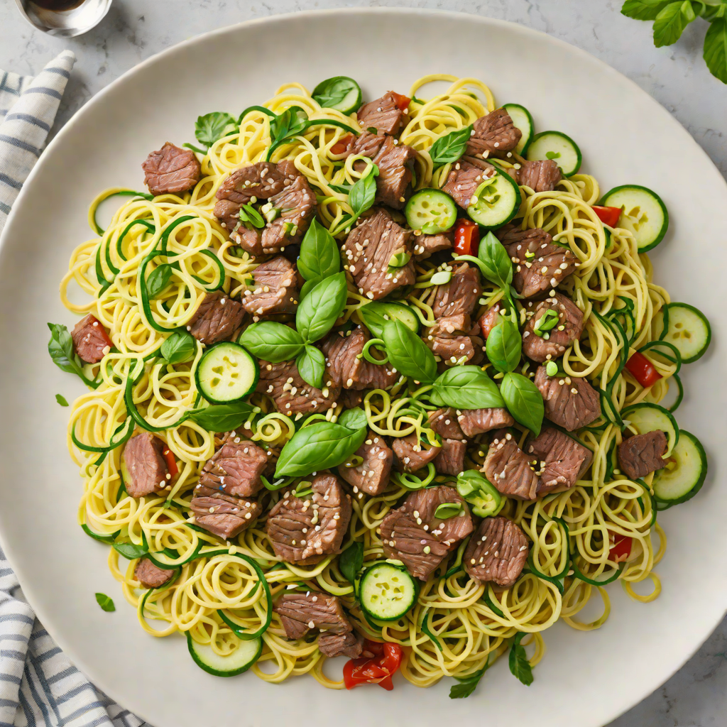 Sautéed Beef and Zucchini Noodles with Garlic and Basil