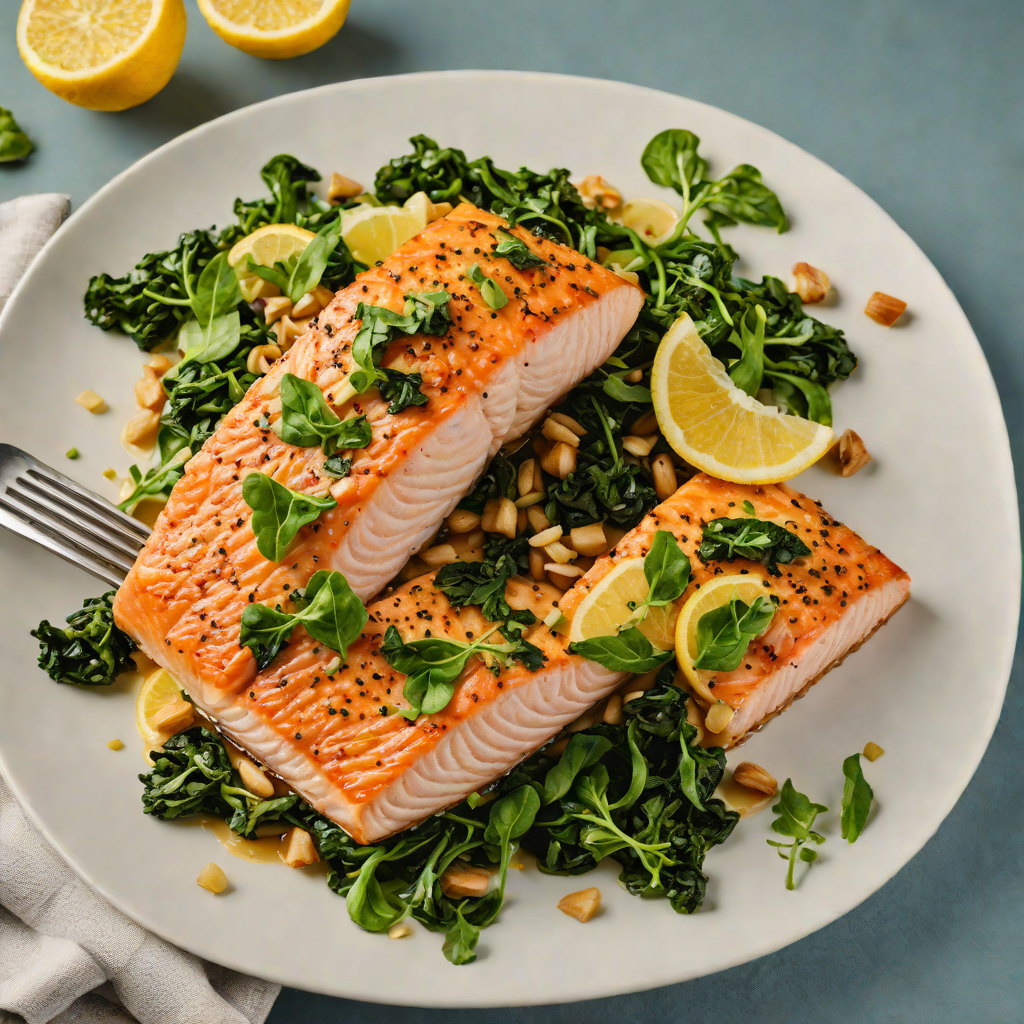 Pan-Roasted Lemon Garlic Salmon with Wilted Spinach