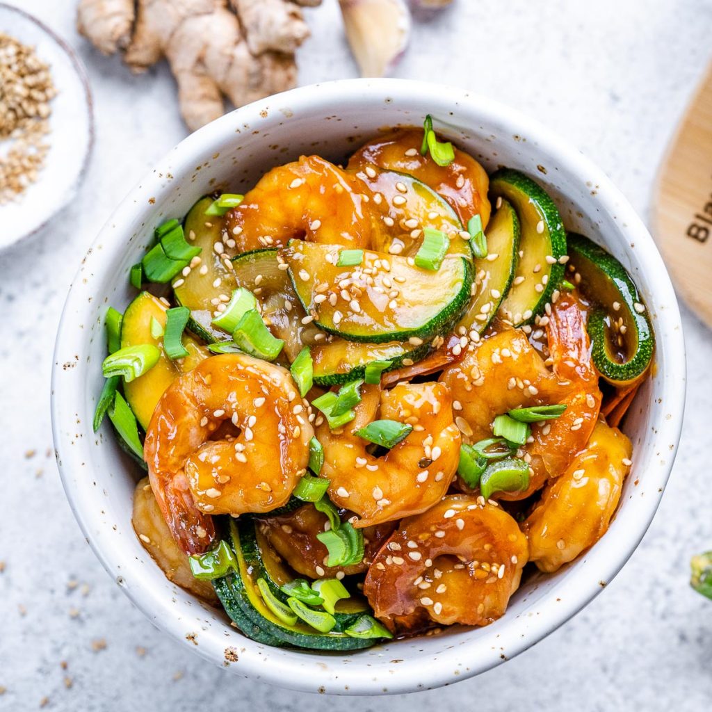 Zucchini and Shrimp Stir-Fry with Peanut Sauce