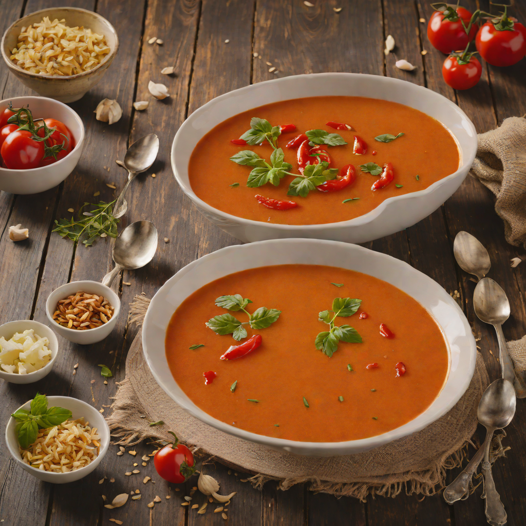 Slow-Roasted Tomato and Garlic Soup with Roasted Red Pepper