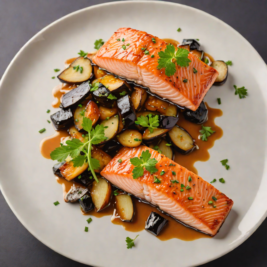 Crisp Pan-Seared Salmon with Miso-Glazed Eggplant