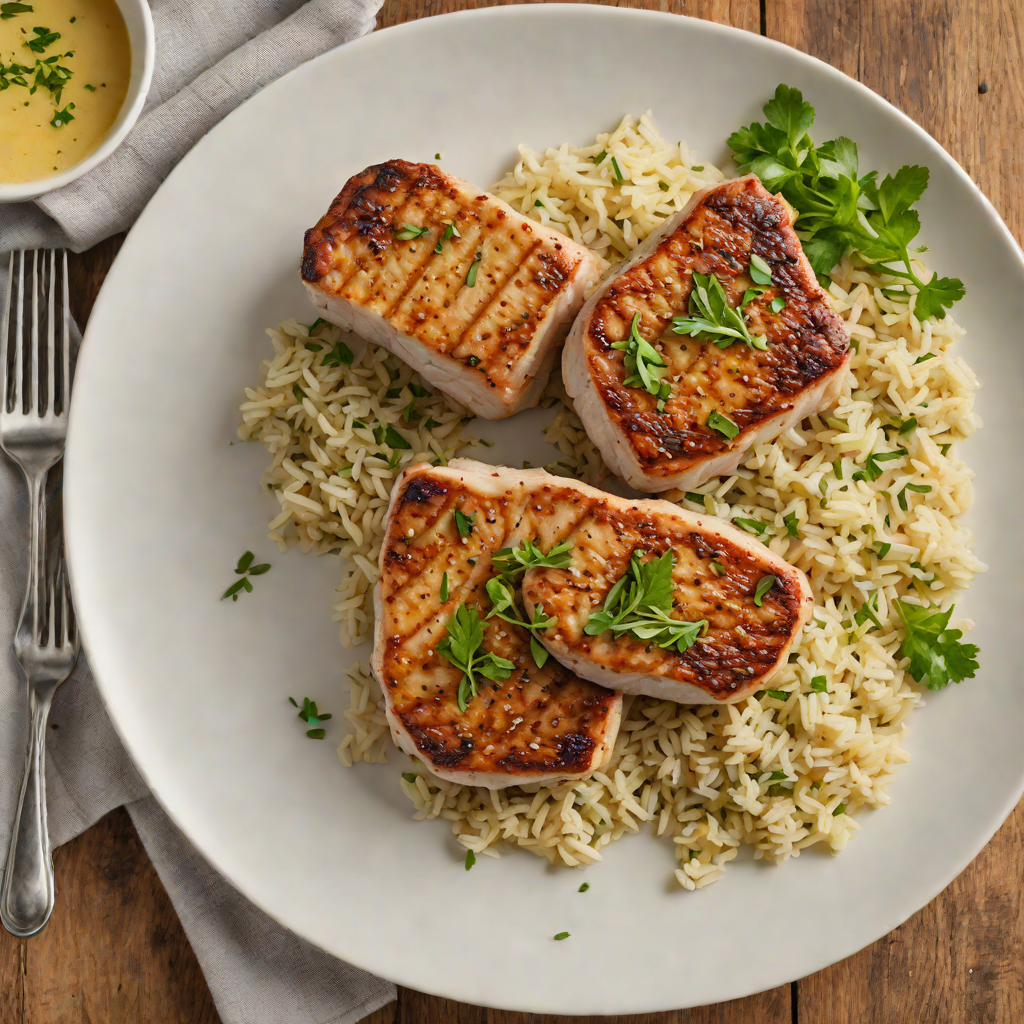 Pan-Seared Pork Chops with Garlic Butter and Herbed Rice