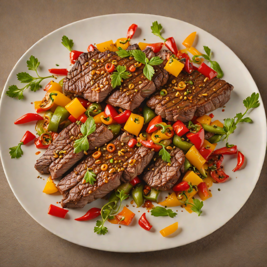 Pan-Seared San Angelo Pepper Steak with Sautéed Bell Peppers