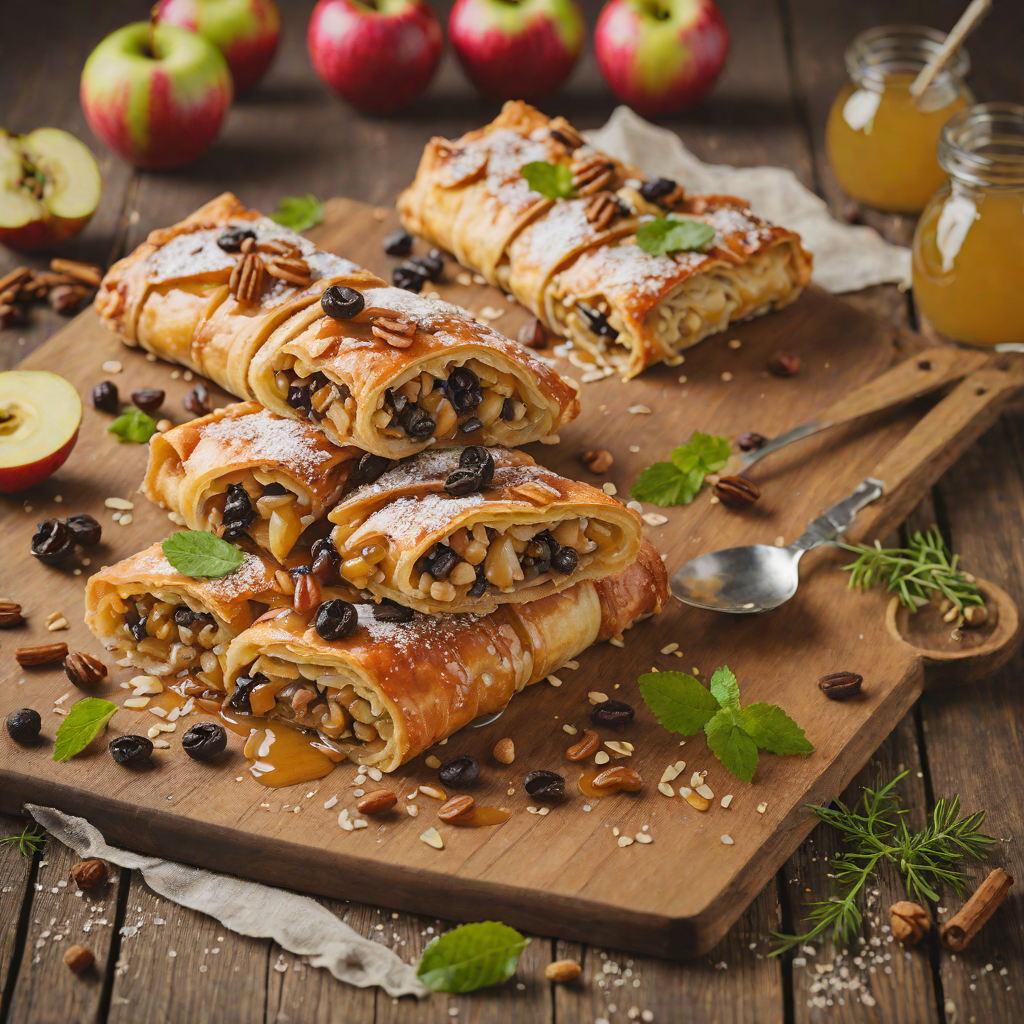 Honey-Glazed Austrian Apple Strudel with Cinnamon and Raisins