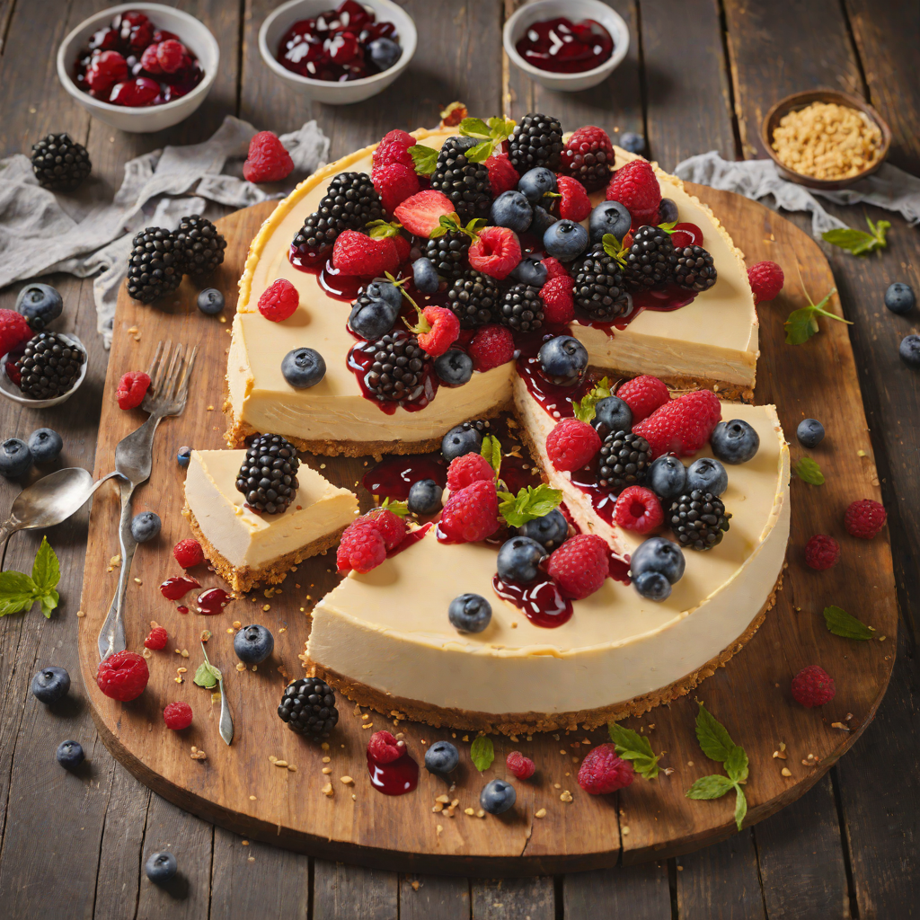 Layered No-Bake Cheesecake with Mixed Berry Compote