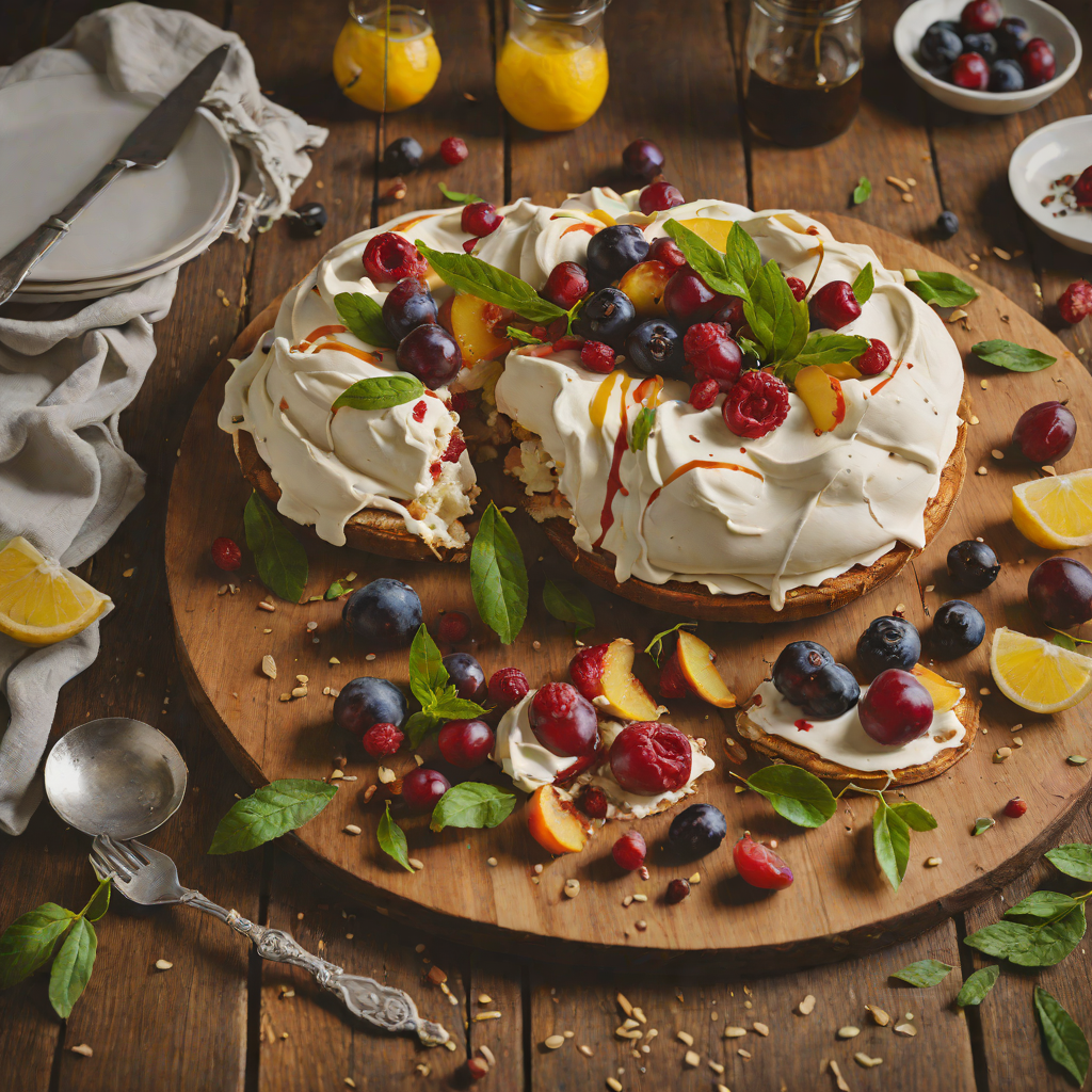 Quandong and Davidson’s Plum Pavlova with Lemon Myrtle Cream