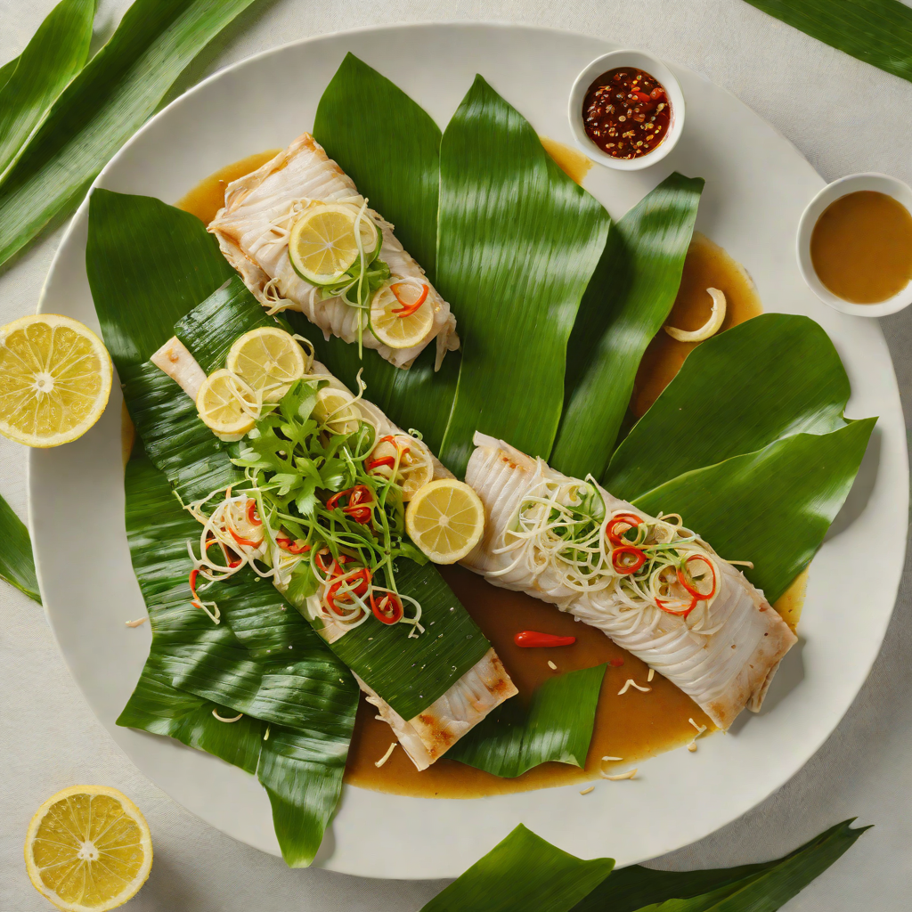 Banana Leaf-Wrapped Steamed Fish with Ginger and Scallions