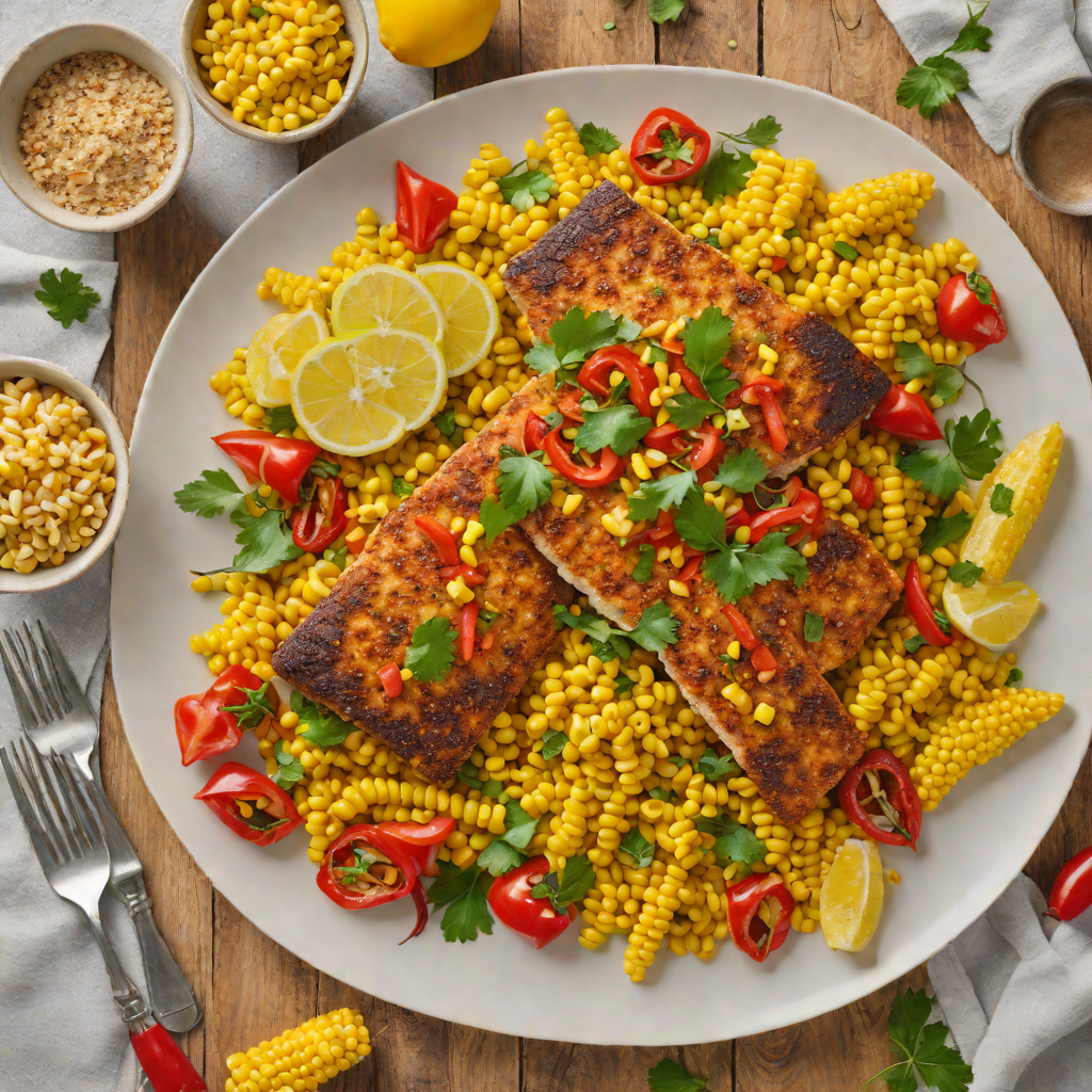 Sheet Pan Cajun-Spiced Catfish with Roasted Sweet Corn and Bell Peppers