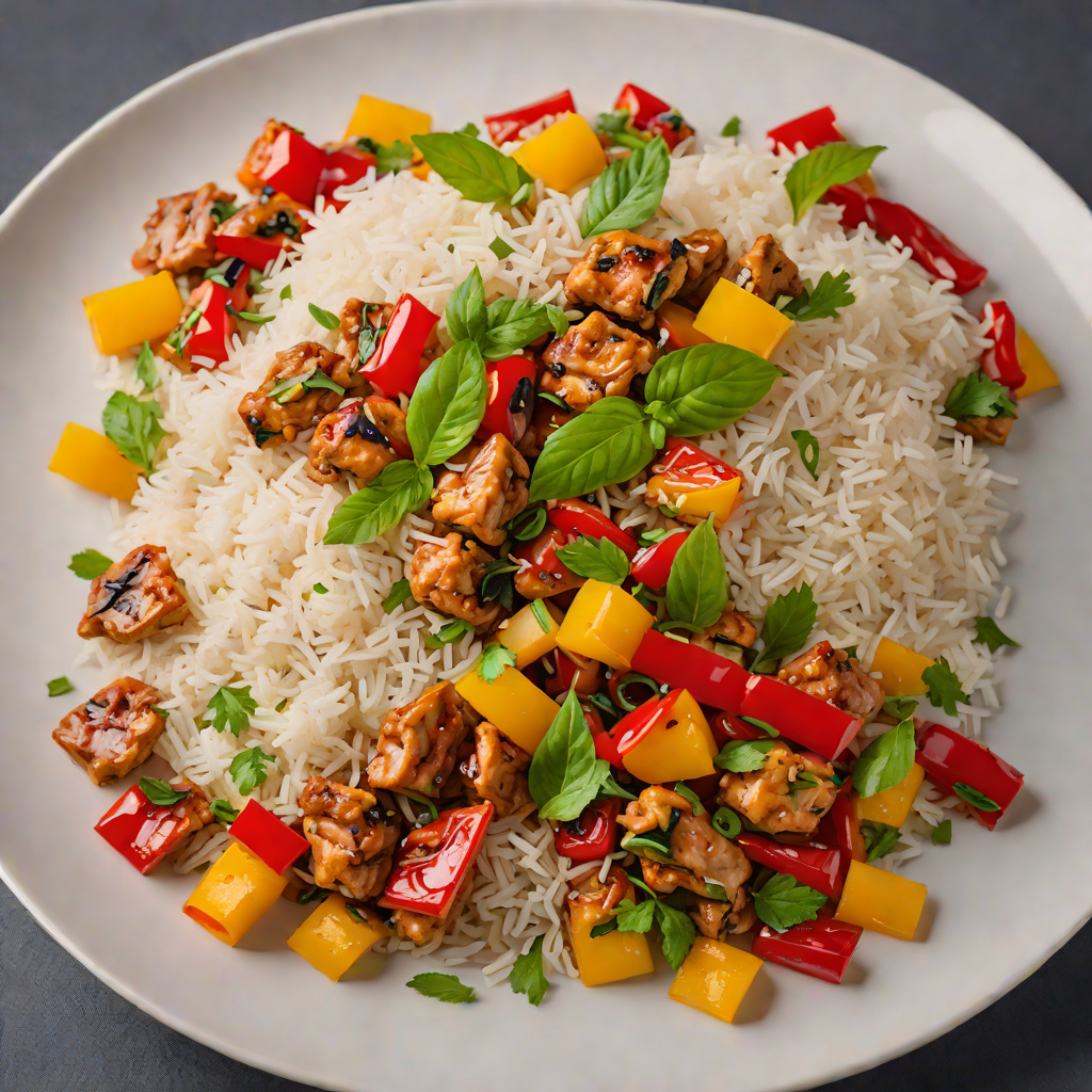 Stir-Fried Thai Basil Chicken with Bell Peppers and Jasmine Rice