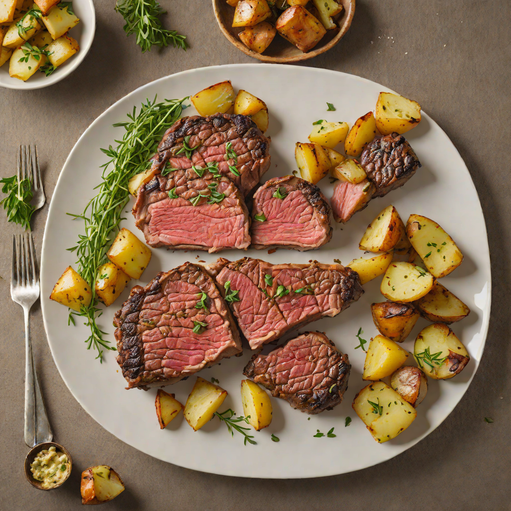 Pan-Seared Garlic Butter Ribeye with Herb Roasted Potatoes