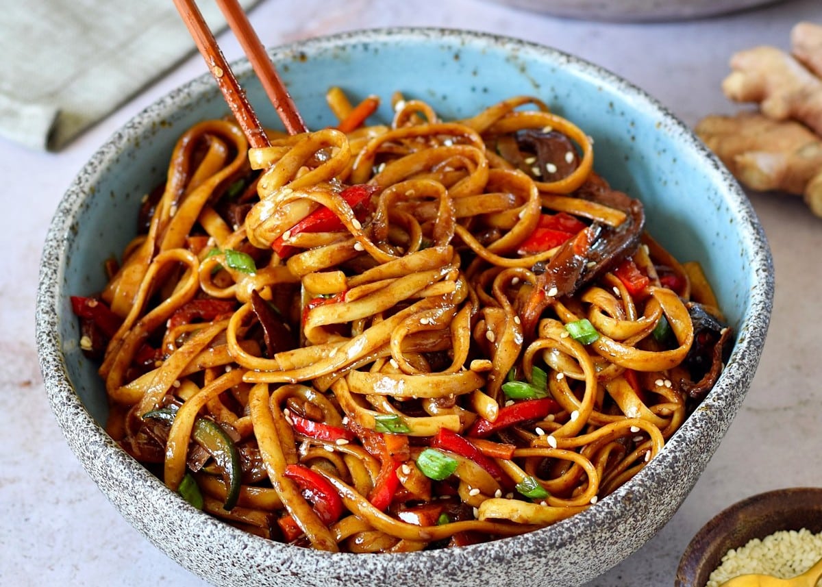 Language Fusion Stir-Fry with Soy-Glazed Noodles