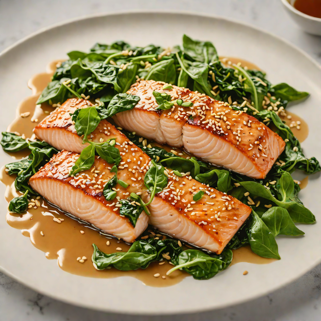 Honey-Miso Glazed Salmon with Sesame Spinach