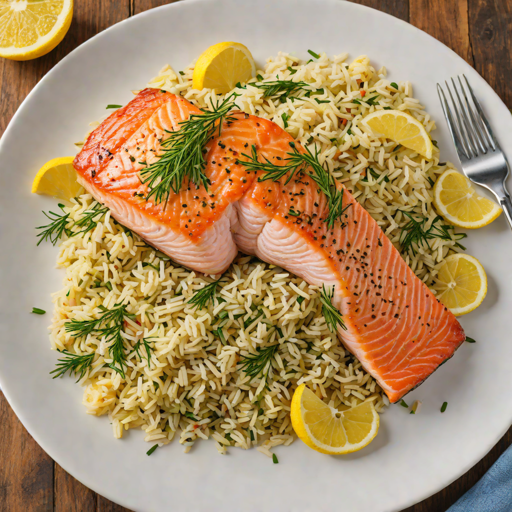 Pan-Seared Salmon with Lemon-Dill Rice Pilaf