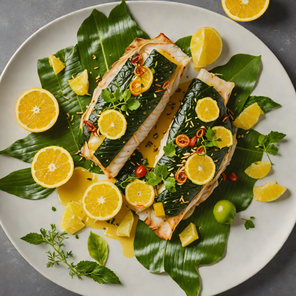 Charred Banana Leaf-Wrapped Tiki-Style Fish with Citrus Herb Sauce