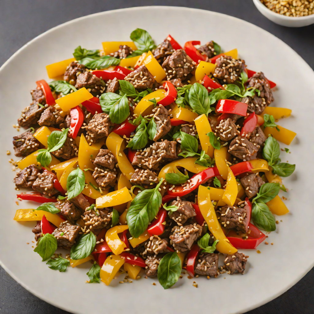 Stir-Fried Basil Beef with Bell Peppers and Garlic