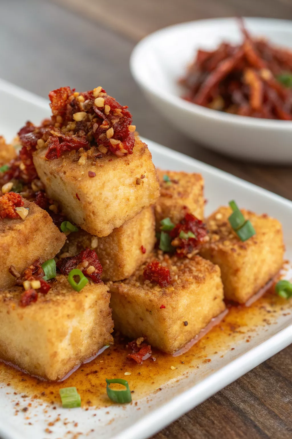 Crispy Pan-Fried Tofu with Sweet Chili Sauce