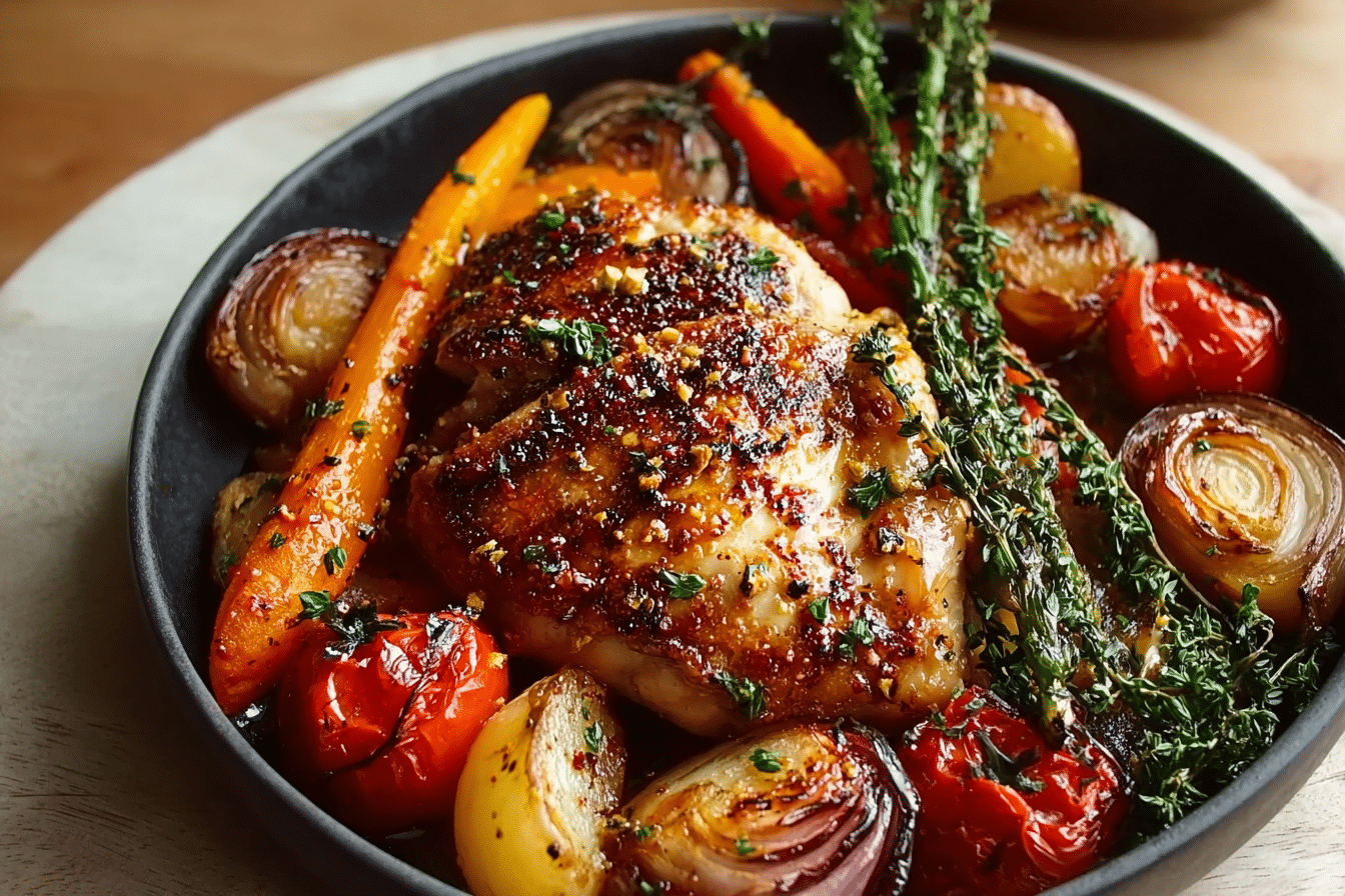 Honey-Mustard Glazed Chicken Breasts with Roasted Vegetables