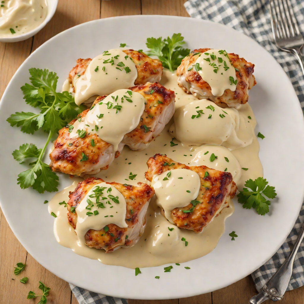 Cheese-Stuffed Chicken Thighs with Garlic Cream Sauce